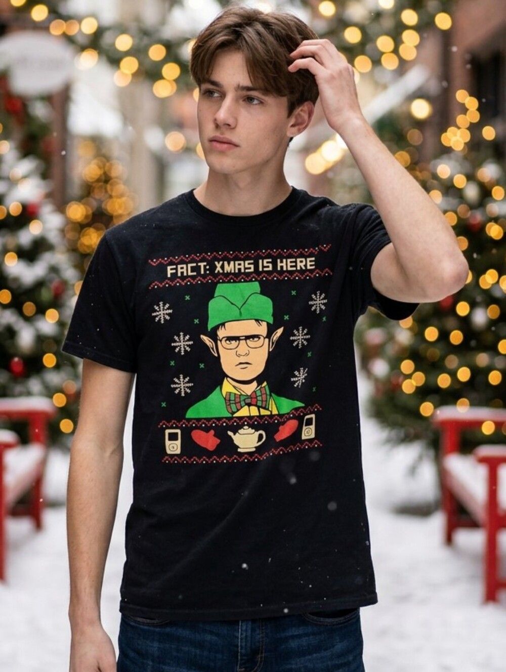 The Office Dwight Schrute Christmas T-Shirt Fact Xmas Is Here Men's Small Tee